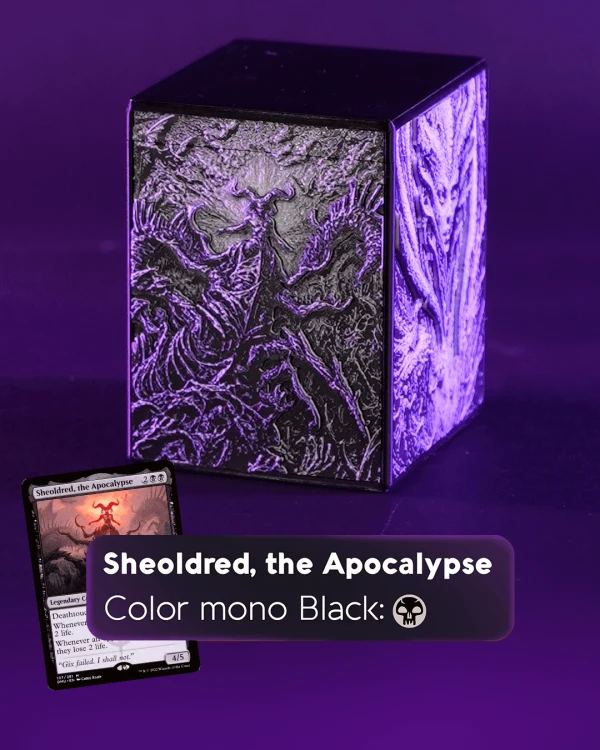 Deckbox MTG de Sheoldred, the Apocalypse · acabado Mono Black · vista 1