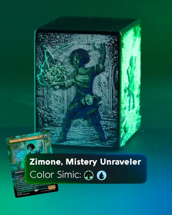 Deckbox MTG de Zimone, Mystery Unraveler · acabado Simic · vista 1